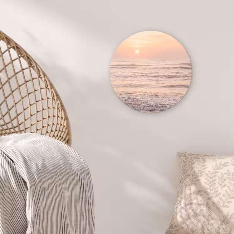 Zon - Strand - Roze Wandcirkel kunststof plaat 5mm dik klein -sfeer5