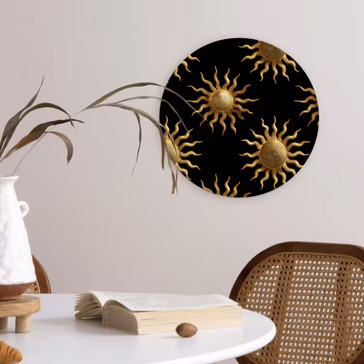 Zon - Patroon - Luxe - Goud - Zwart Wandcirkel kunststof plaat 5mm dik klein 188 -sfeer4