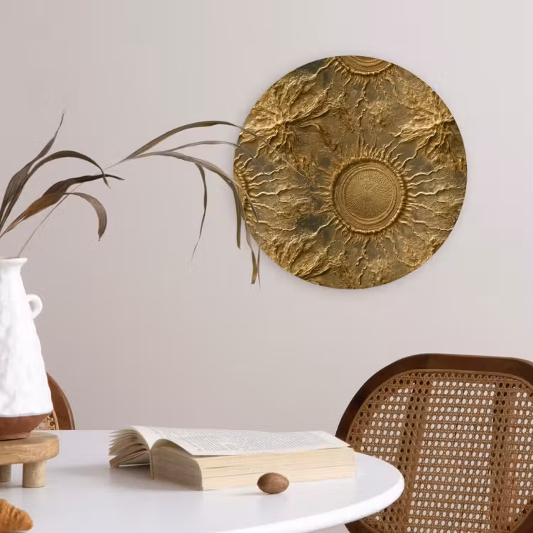 Zon - Reliëf - Antiek - Goud Wandcirkel kunststof plaat 5mm dik klein 188 -sfeer4