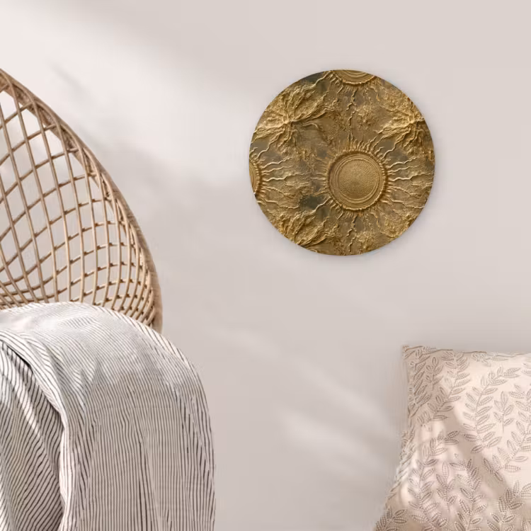 Zon - Reliëf - Antiek - Goud Wandcirkel kunststof plaat 5mm dik klein 188 -sfeer5