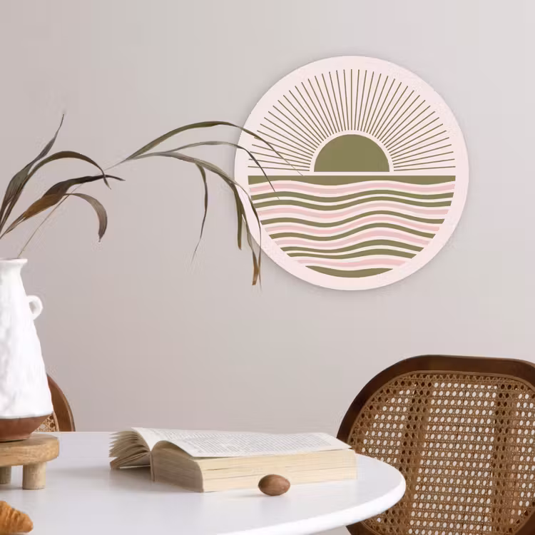 Zon - Zee - Abstract - Modern - Roze Wandcirkel kunststof plaat 5mm dik klein -sfeer4
