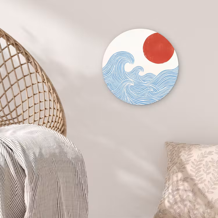 Zon - Golven - Oceaan - Abstract - Rood Wandcirkel kunststof plaat 5mm dik klein -sfeer5