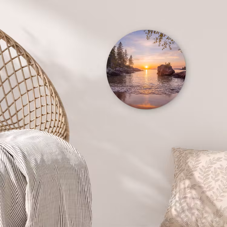 Zonsondergang - Kust - Water - Natuur - Oranje Wandcirkel kunststof plaat 5mm dik klein -sfeer5