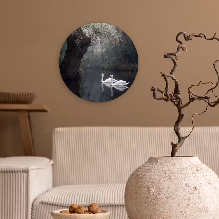 Zwanen - Rivier - Bos Wandcirkel kunststof plaat 5mm dik klein -sfeer1