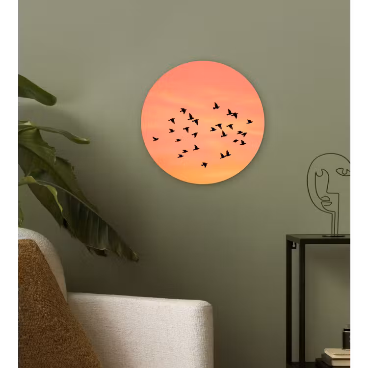 Zwerm - Vogels - Oranje Wandcirkel kunststof plaat 5mm dik klein -sfeer3