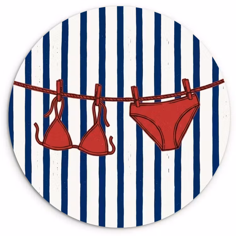 Badkleding - Waslijn - Zomer - Illustratie - Rood Wandcirkel kunststof plaat 5mm dik klein -3d
