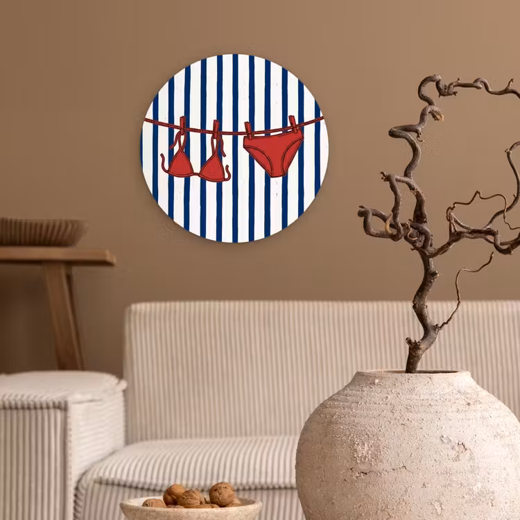Badkleding - Waslijn - Zomer - Illustratie - Rood Wandcirkel kunststof plaat 5mm dik klein -sfeer1