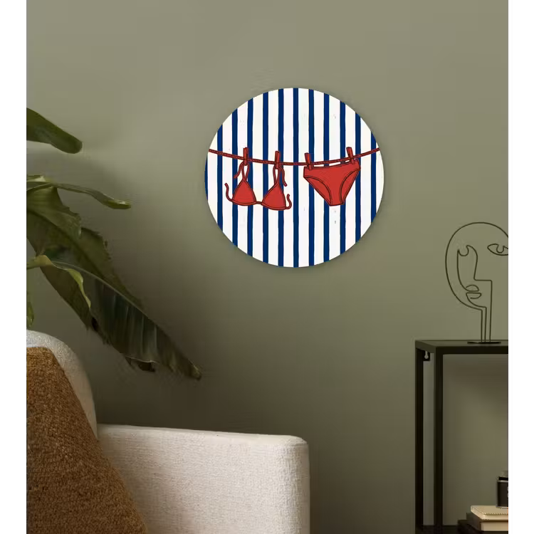 Badkleding - Waslijn - Zomer - Illustratie - Rood Wandcirkel kunststof plaat 5mm dik klein -sfeer3