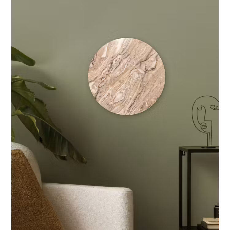 Textuur - Aders - Abstract - Modern - Beige Wandcirkel kunststof plaat 5mm dik klein -sfeer3