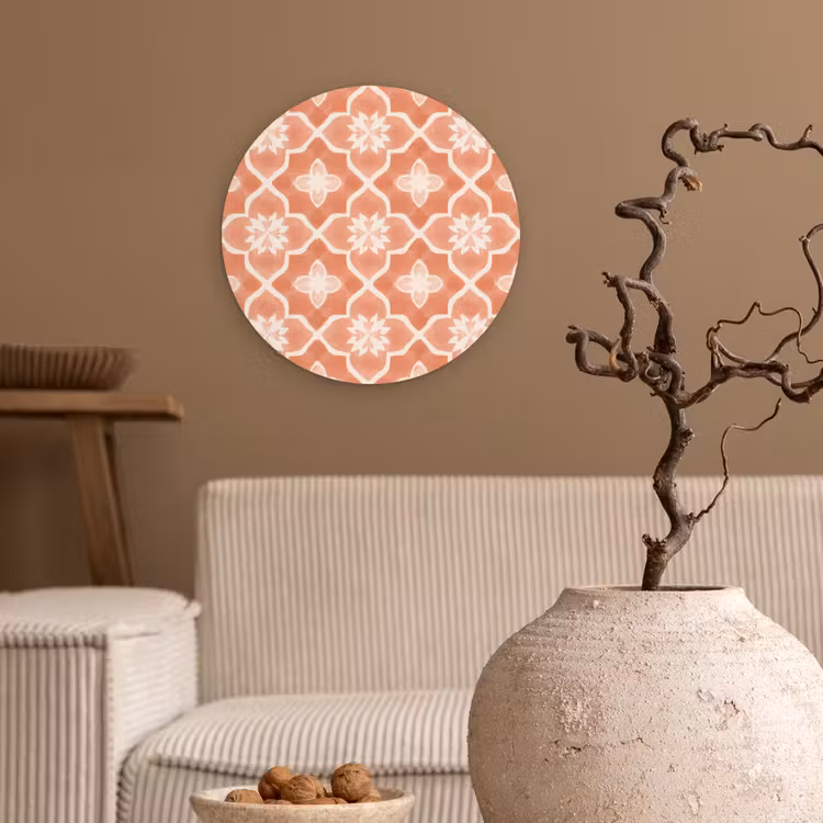 Tegelpatroon - Arabesk - Vintage - Terracotta Wandcirkel kunststof plaat 5mm dik klein 188 -sfeer1