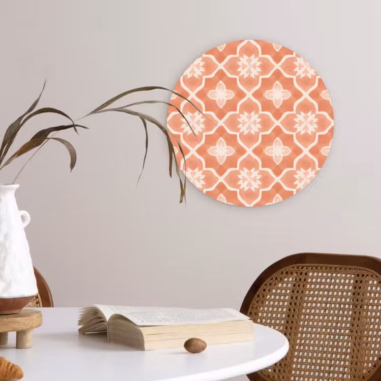 Tegelpatroon - Arabesk - Vintage - Terracotta Wandcirkel kunststof plaat 5mm dik klein 188 -sfeer4