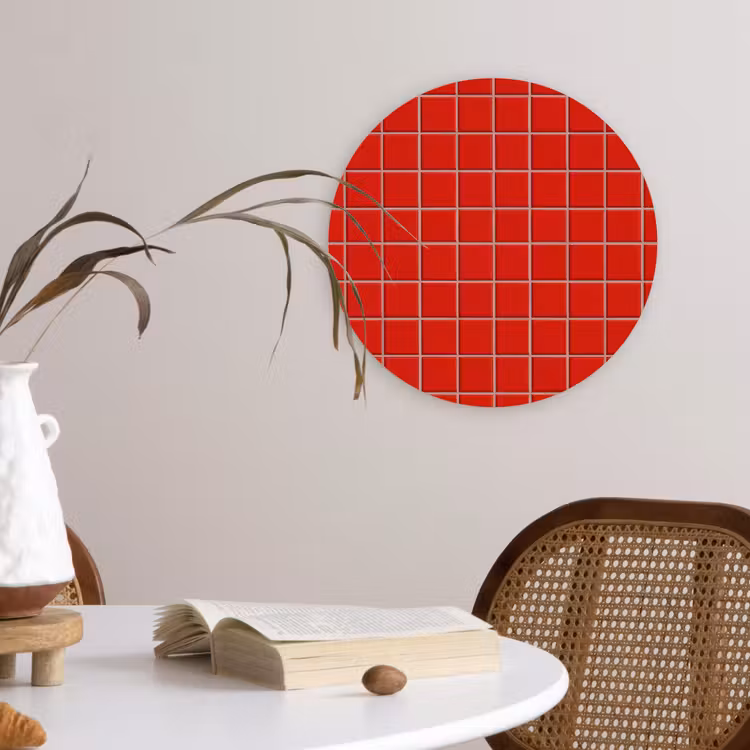 Tegel - Patroon - Kersen - Rood Wandcirkel kunststof plaat 5mm dik klein 188 -sfeer4