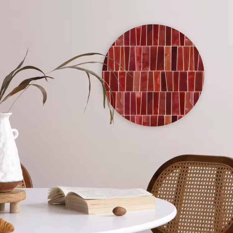 Tegels - Modern - Structuur - Dieprood Wandcirkel kunststof plaat 5mm dik klein 188 -sfeer4