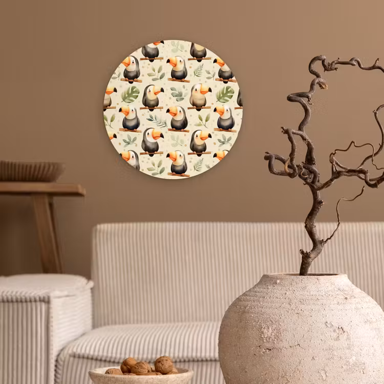 Toekans - Exotisch - Kleurrijk Wandcirkel kunststof plaat 5mm dik klein 188 -sfeer1