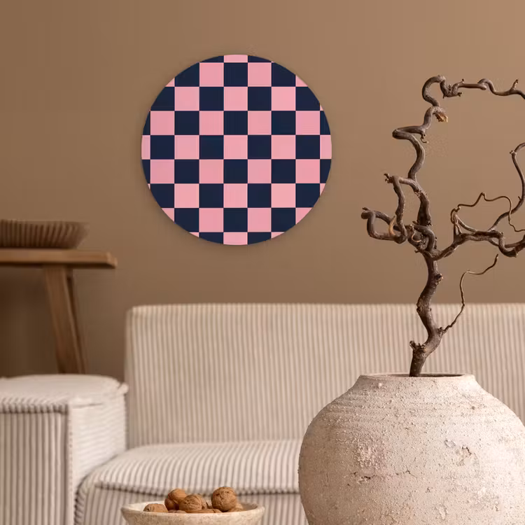 Traditioneel - Patroon - Blauw - Roze Wandcirkel kunststof plaat 5mm dik klein 188 -sfeer1