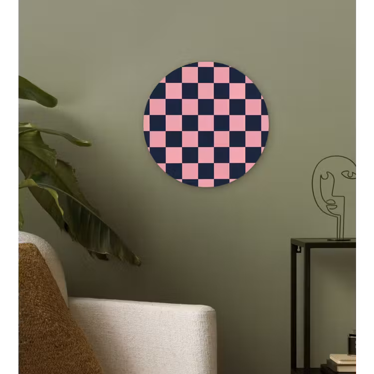 Traditioneel - Patroon - Blauw - Roze Wandcirkel kunststof plaat 5mm dik klein 188 -sfeer3
