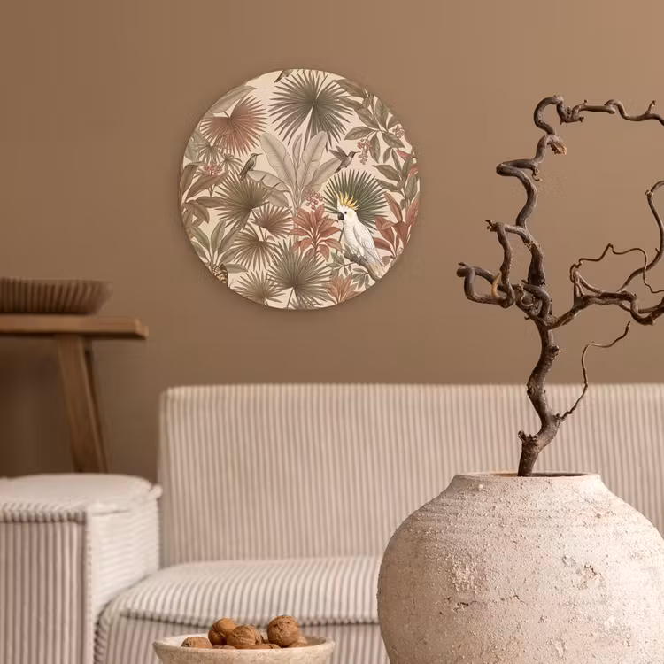 Tropisch - Vogels - Beige Wandcirkel kunststof plaat 5mm dik klein -sfeer1