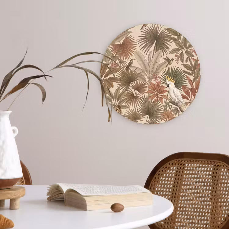 Tropisch - Vogels - Beige Wandcirkel kunststof plaat 5mm dik klein -sfeer4