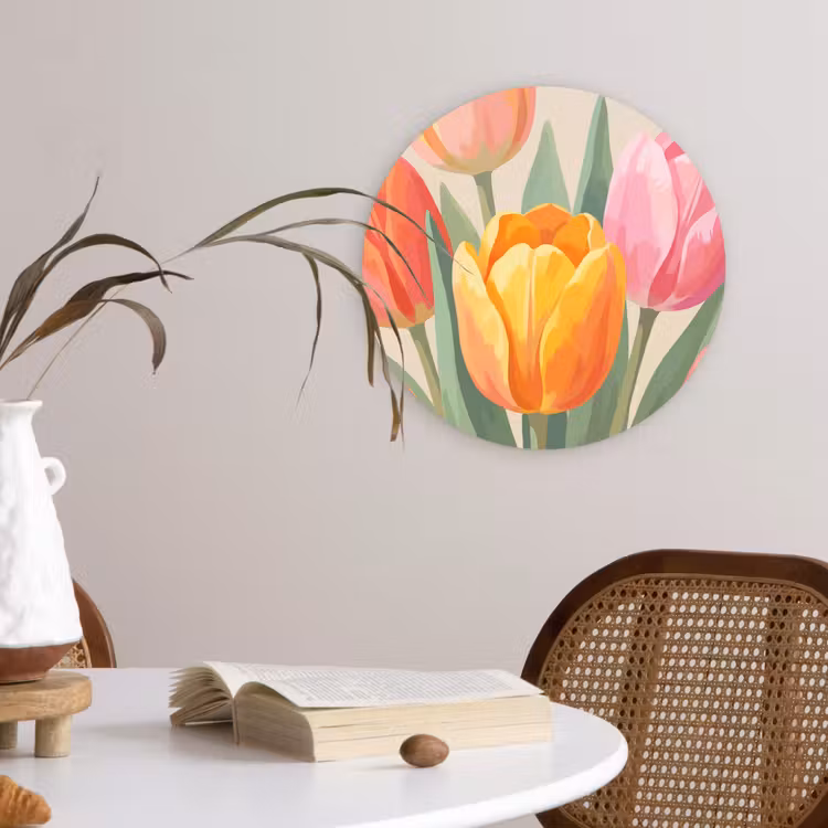 Tulpen - Abstract - Kleurrijk Wandcirkel kunststof plaat 5mm dik klein -sfeer4