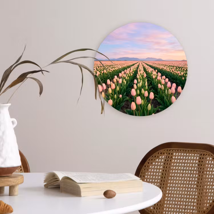 Tulpen - Landschap - Roze Wandcirkel kunststof plaat 5mm dik klein -sfeer4