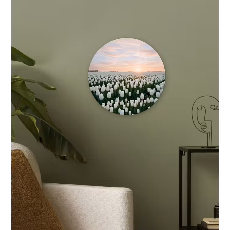 Tulpen - Landschap - Wit Wandcirkel kunststof plaat 5mm dik klein -sfeer3
