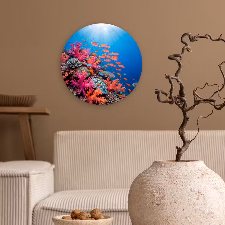 Onderwater - Koraalrif - Vissen - Oceaan - Natuur Wandcirkel kunststof plaat 5mm dik klein -sfeer1