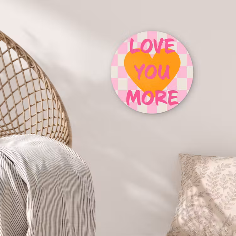 Valentijn - Love - Roze - Oranje Wandcirkel kunststof plaat 5mm dik klein -sfeer5