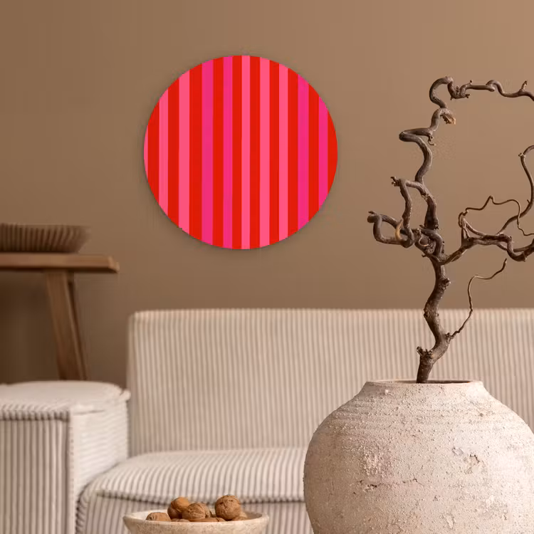 Verticaal - Strepen - Roze Wandcirkel kunststof plaat 5mm dik klein 188 -sfeer1