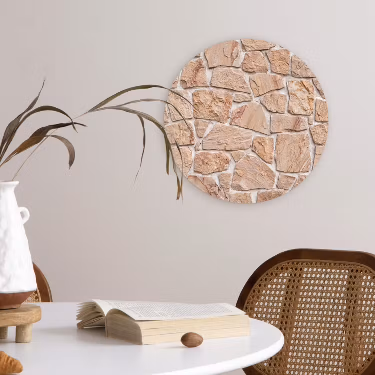 Muur - Steen - Patroon - Rustiek - Beige Wandcirkel kunststof plaat 5mm dik klein -sfeer4
