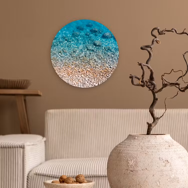 Water - Kiezels - Natuur - Levendig - Turkoois Wandcirkel kunststof plaat 5mm dik klein -sfeer1