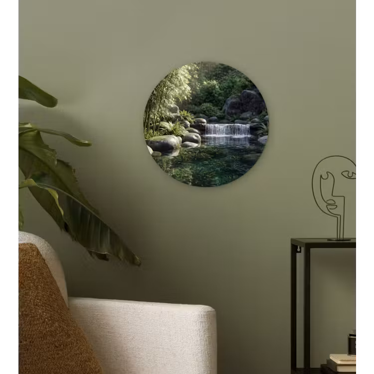 Beek - Waterval - Natuur - Groen Wandcirkel kunststof plaat 5mm dik klein -sfeer3