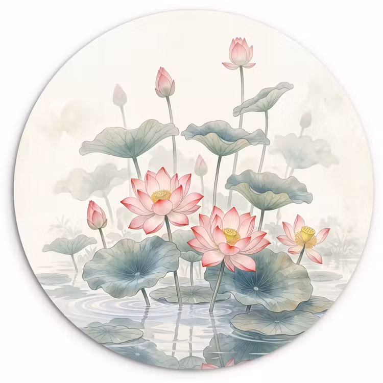 Aquarel - Lotusbloemen - Kleurrijk Wandcirkel kunststof plaat 5mm dik klein -3d