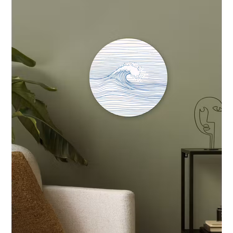 Golf - Brekende - Natuur - Minimalistisch - Blauw Wandcirkel kunststof plaat 5mm dik klein -sfeer3
