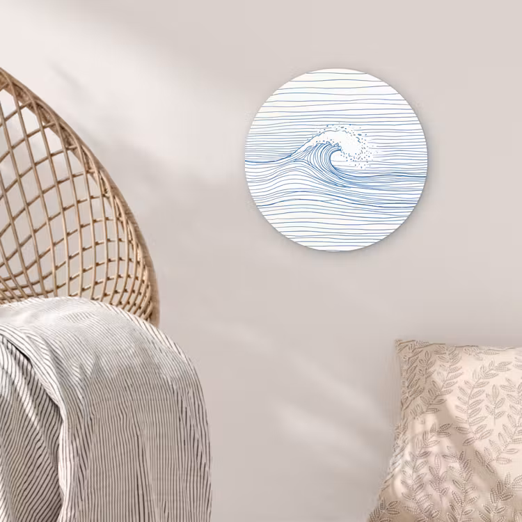 Golf - Brekende - Natuur - Minimalistisch - Blauw Wandcirkel kunststof plaat 5mm dik klein -sfeer5