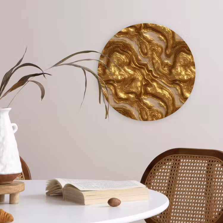 Golven - Organisch - Goud - Crème Wandcirkel kunststof plaat 5mm dik klein 188 -sfeer4