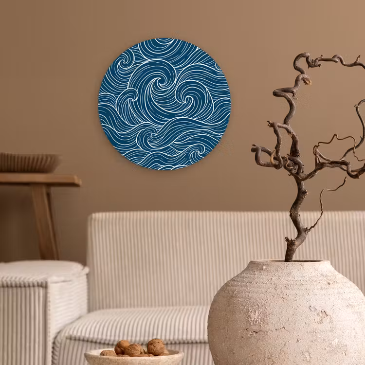 Golven - Spiraal - Water - Abstract - Blauw Wandcirkel kunststof plaat 5mm dik klein -sfeer1