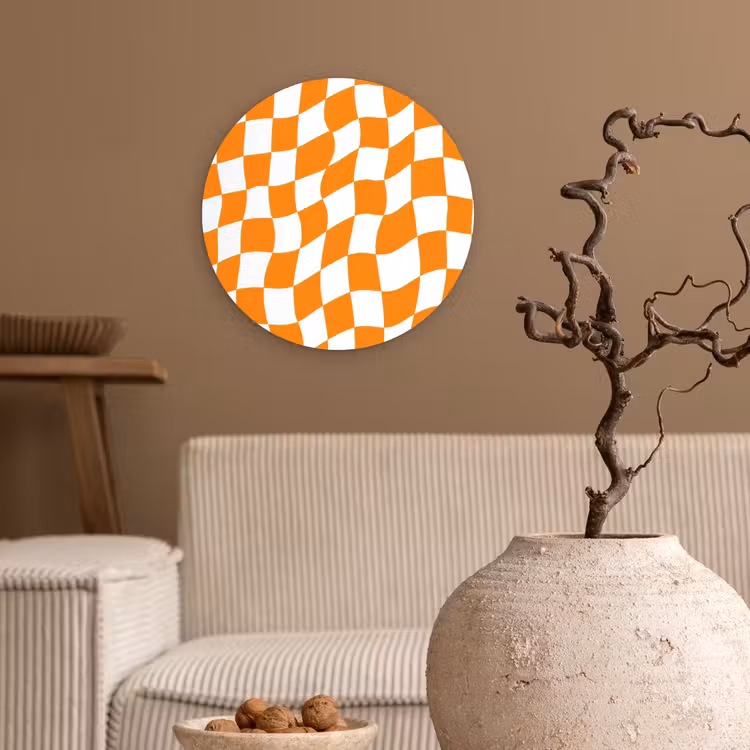 Golvend - Patroon - Oranje Wandcirkel kunststof plaat 5mm dik klein 188 -sfeer1