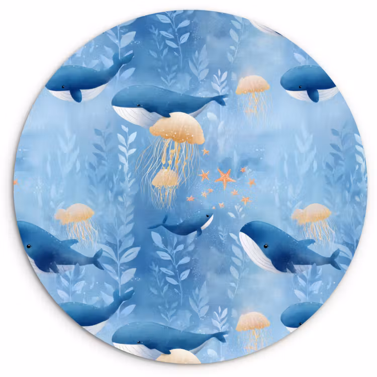 Walvissen - Oceaan - Blauw Wandcirkel kunststof plaat 5mm dik klein 188 -3d