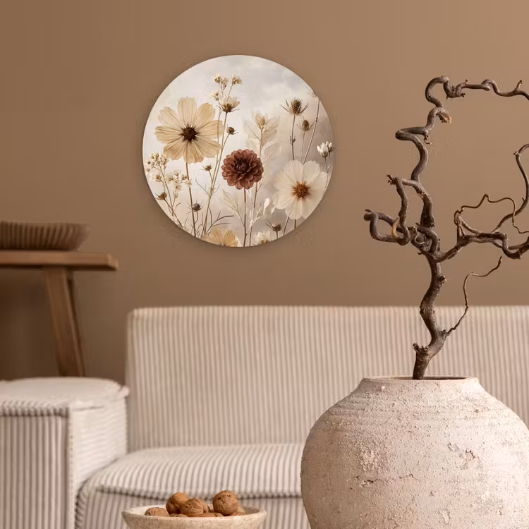 Wilde bloemen - Botanisch - Vintage - Natuur - Rustiek Wandcirkel kunststof plaat 5mm dik klein -sfeer1