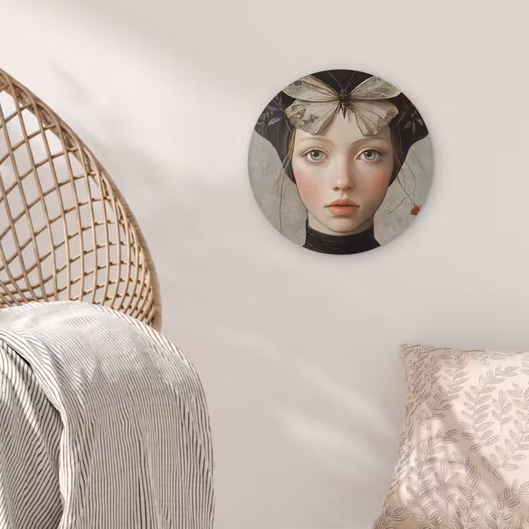 Woman - Butterfly - Art - Classic - Muted Wandcirkel kunststof plaat 5mm dik klein -sfeer5
