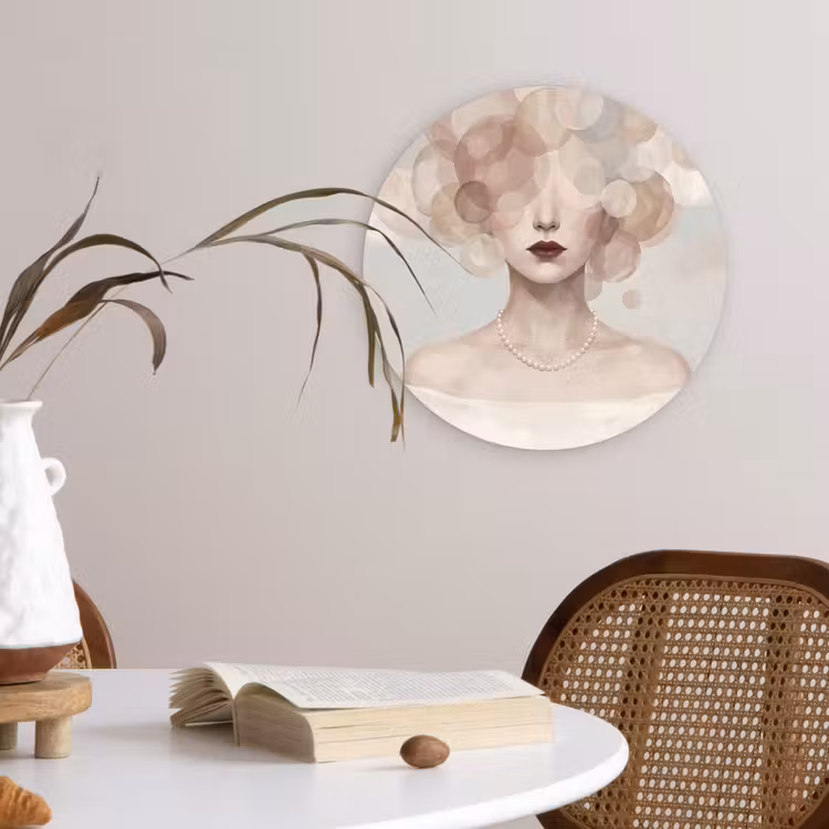 Vrouw - Cirkels - Beige Wandcirkel kunststof plaat 5mm dik klein -sfeer4