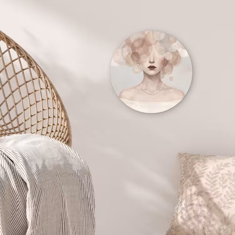 Vrouw - Cirkels - Beige Wandcirkel kunststof plaat 5mm dik klein -sfeer5