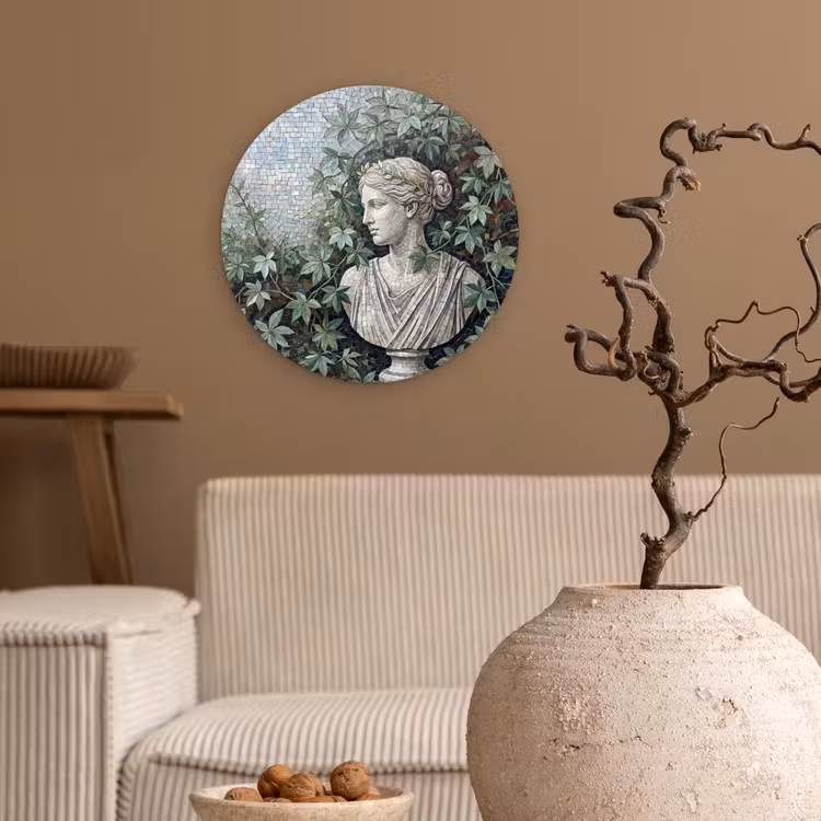 Vrouw - Klassiek - Mozaiëk - Natuur - Groen Wandcirkel kunststof plaat 5mm dik klein -sfeer1