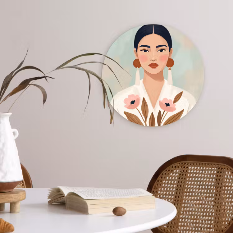 Vrouw - Kimono - Pastel Wandcirkel kunststof plaat 5mm dik klein -sfeer4
