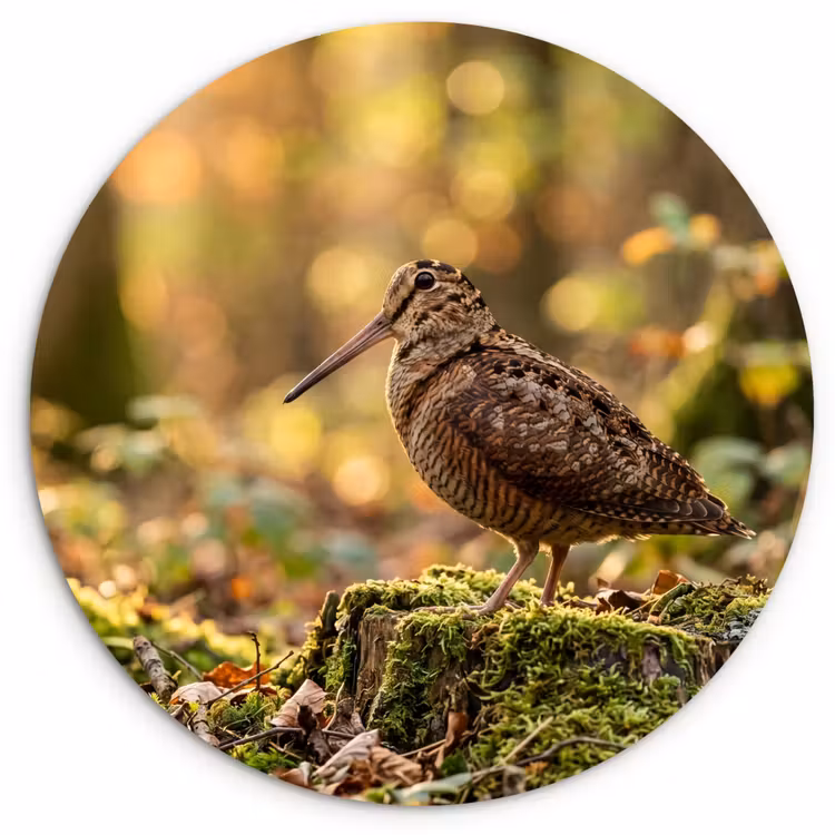 Houtsnip - Bos - Bladeren - Herfst - Gecamoufleerd Wandcirkel kunststof plaat 5mm dik klein -3d