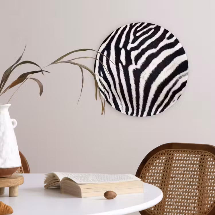 Zebra - Vacht - Klassiek - Zwart - Wit Wandcirkel kunststof plaat 5mm dik klein -sfeer4