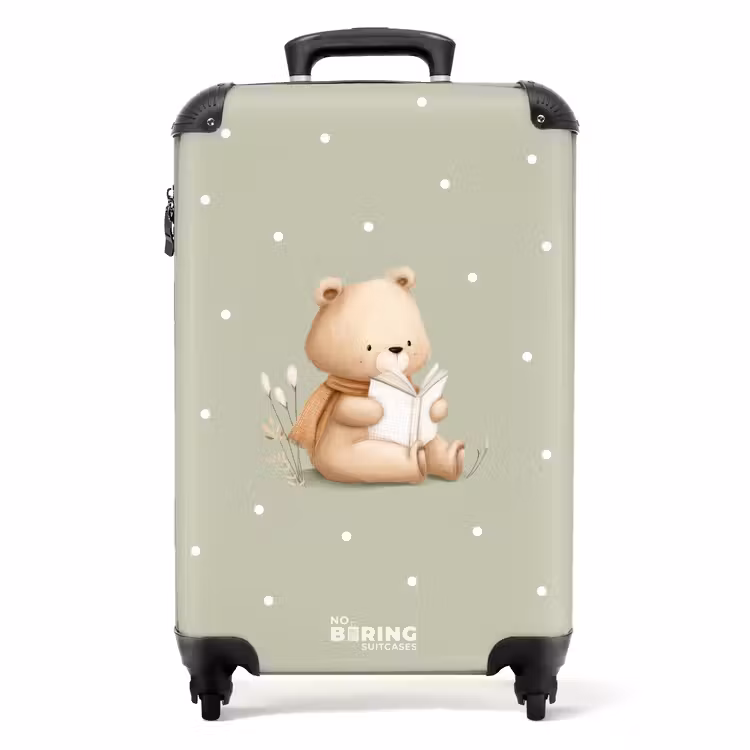 Een bruine beer die een boek leest - Groen NBS - Handbagage koffer - Volwassenen Unisex middel -productfoto_recht