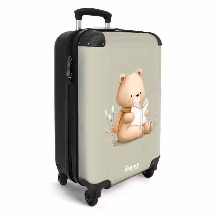 Een bruine beer met een boek - Groen NBS - Handbagage koffer - Volwassenen Unisex middel -productfoto_3d