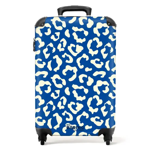 Dierenprints - Panterprint koffer in blauw en wit NBS - Handbagage koffer - Unisex middel -productfoto_recht