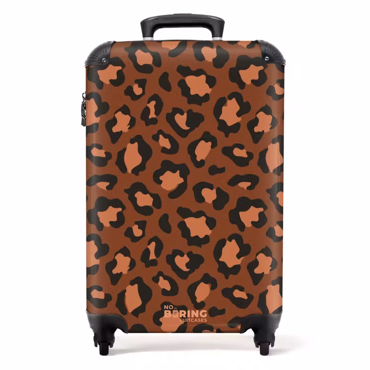Dierenprints - Panterprint koffer in kastanjebruin en  zwart/terracotta NBS - Handbagage koffer - Unisex middel -productfoto_recht